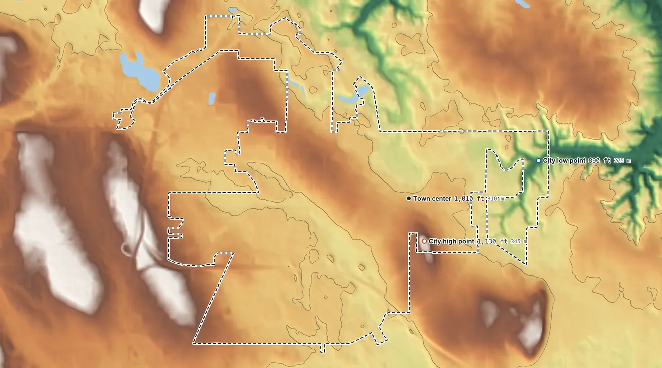 Topographic elevation map of Fairlawn, Ohio, shaded from 890 ft on the east side to 1,130 ft near the middle