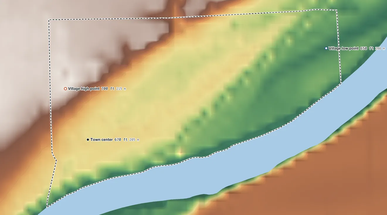 Topographic elevation map of Florida, Ohio, shaded from 650 ft on the east side to 700 ft on the northwest side