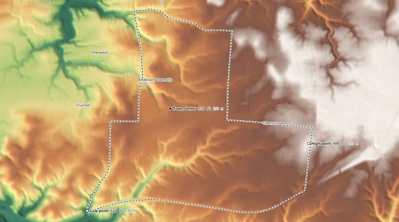 Topographic elevation map of Forestville, Ohio, shaded from 640 ft on the southwest side to 900 ft on the east side