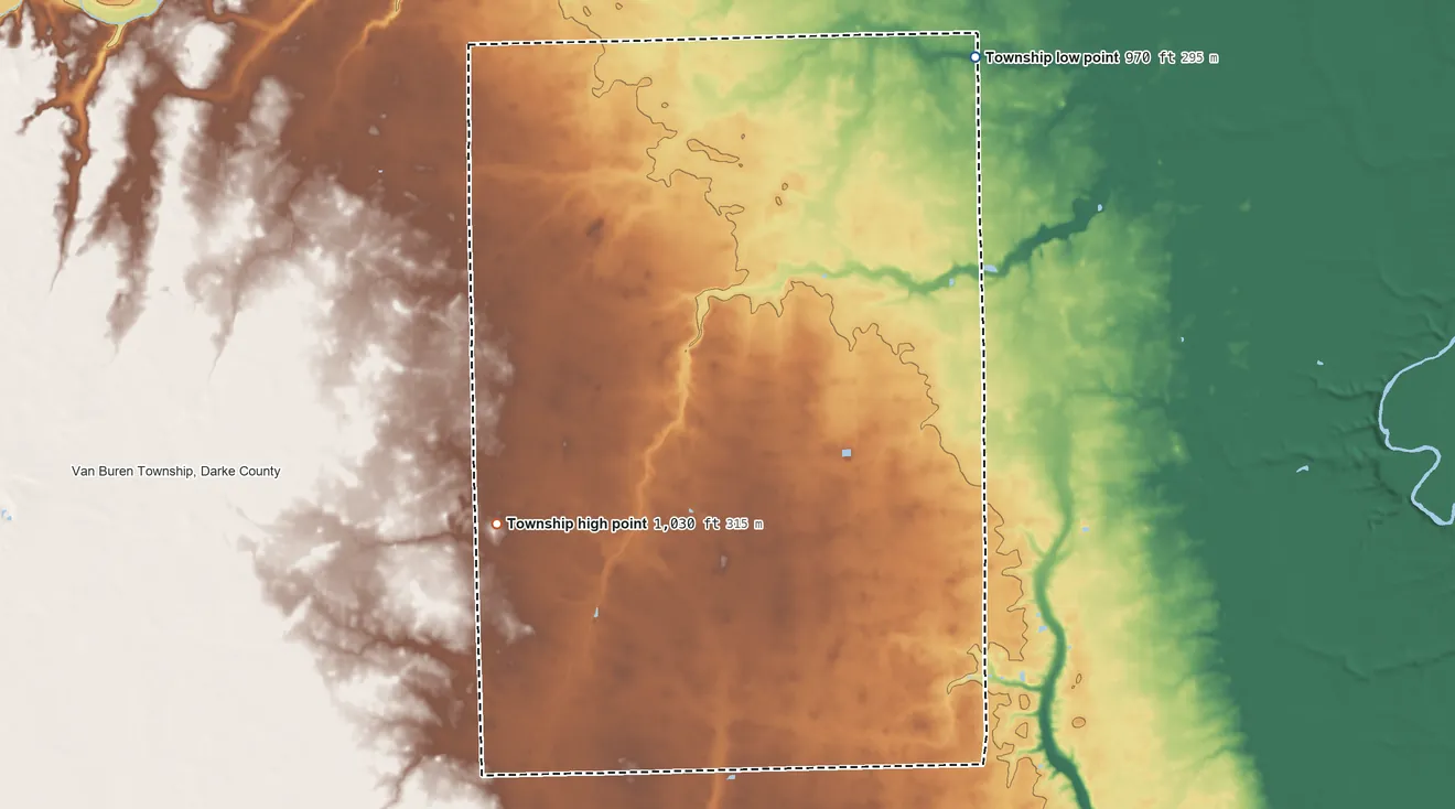 Topographic elevation map of Franklin Township, Darke County, Ohio, shaded from 970 ft on the northeast side to 1,030 ft on the southwest side