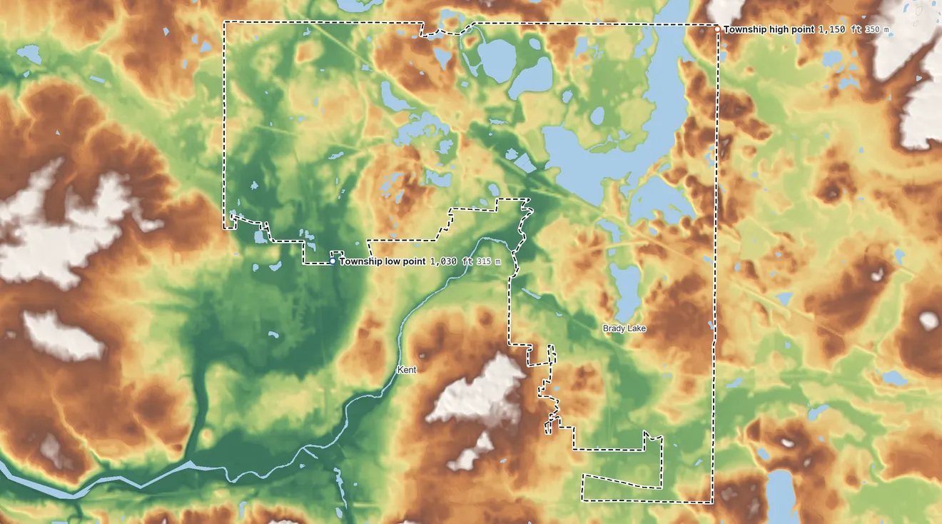 Topographic elevation map of Franklin Township, Portage County, Ohio, shaded from 1,030 ft on the west side to 1,150 ft on the northeast side