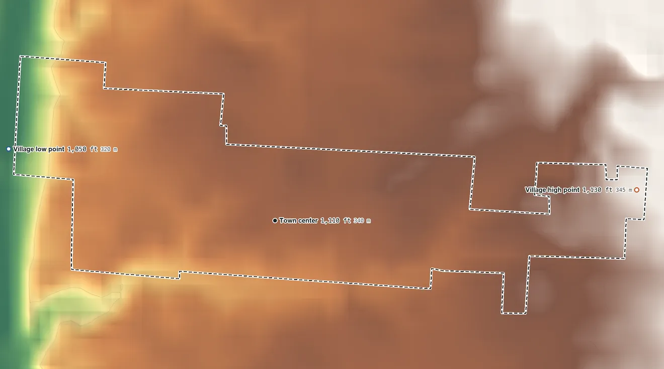 Topographic elevation map of Fulton, Ohio, shaded from 1,050 ft on the west side to 1,130 ft on the east side