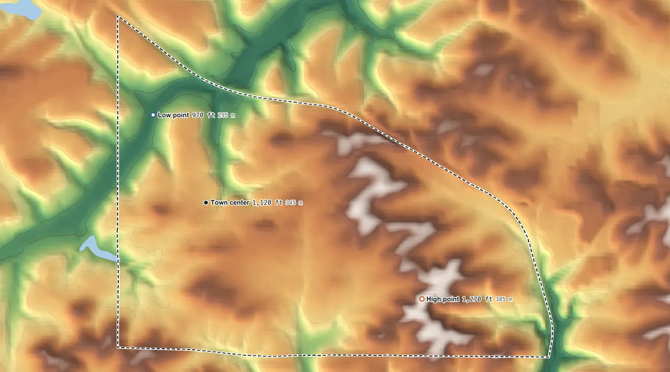 Topographic elevation map of Glenmoor, Ohio, shaded from 970 ft on the northwest side to 1,270 ft on the southeast side