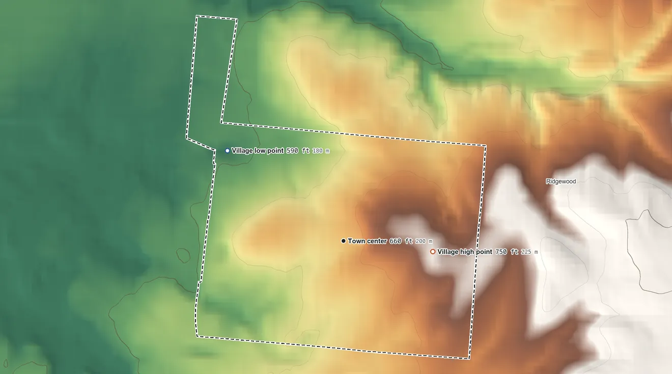 Topographic elevation map of Golf Manor, Ohio, shaded from 590 ft on the northwest side to 750 ft on the east side