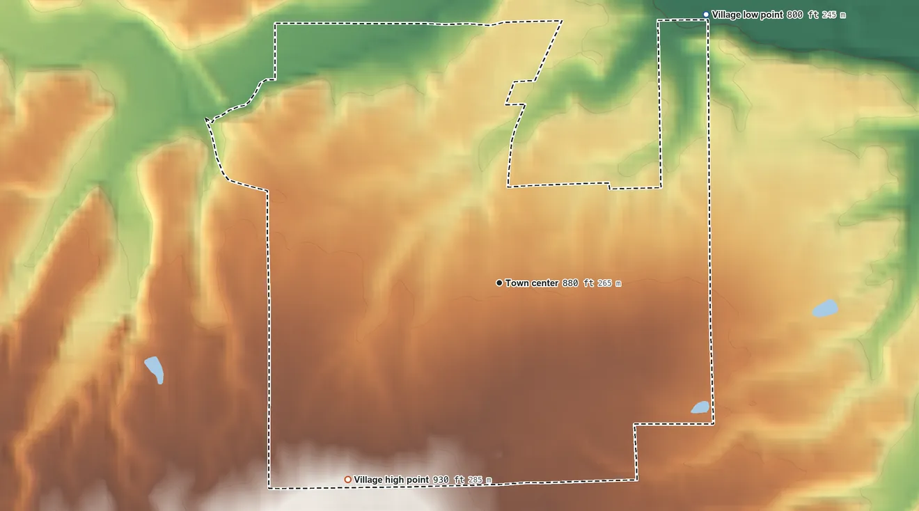 Topographic elevation map of Gratis, Ohio, shaded from 800 ft on the northeast side to 930 ft on the southwest side