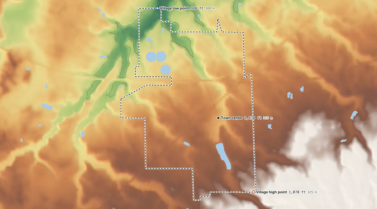 Topographic elevation map of Greenwich, Ohio, shaded from 980 ft on the northwest side to 1,070 ft on the southeast side