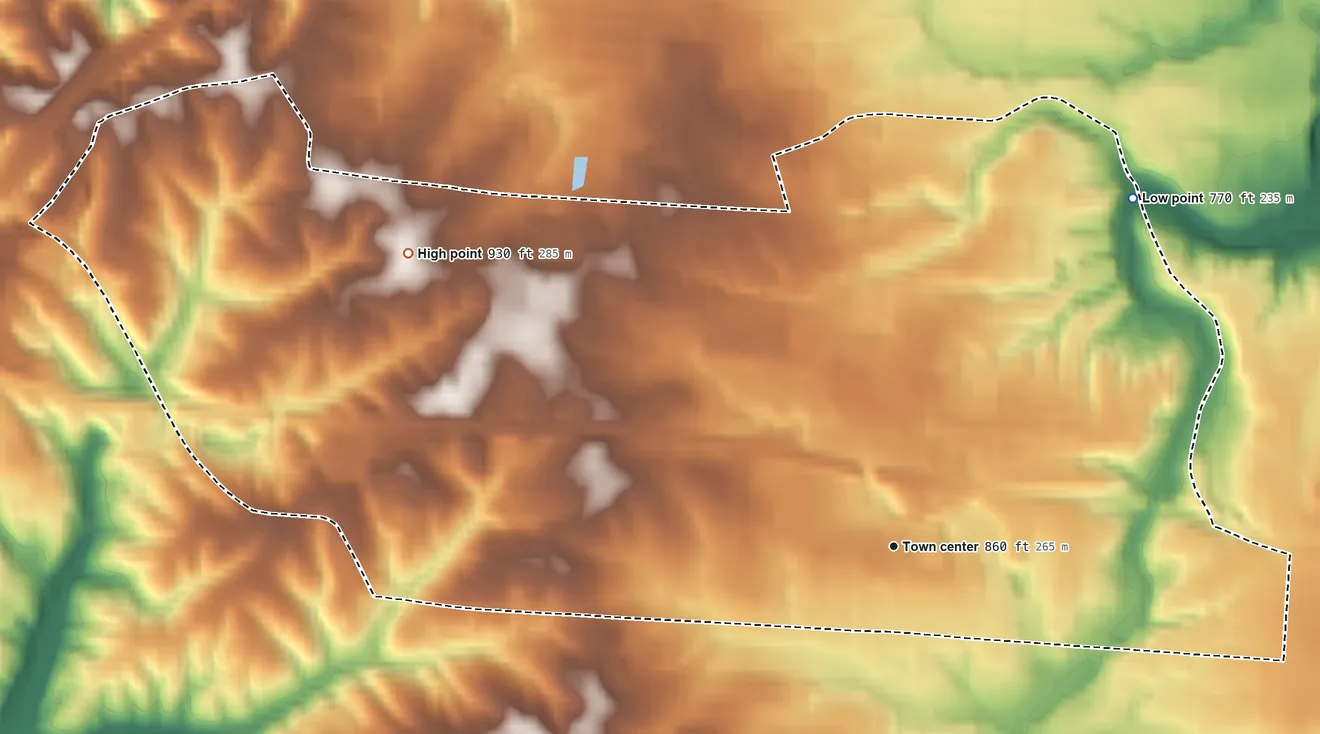 Topographic elevation map of Groesbeck, Ohio, shaded from 770 ft on the northeast side to 930 ft on the northwest side