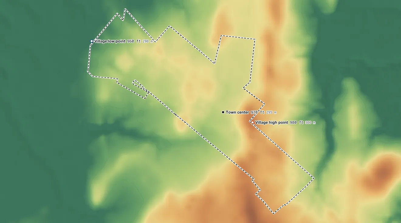 Topographic elevation map of Hamersville, Ohio, shaded from 960 ft on the northwest side to 980 ft on the east side