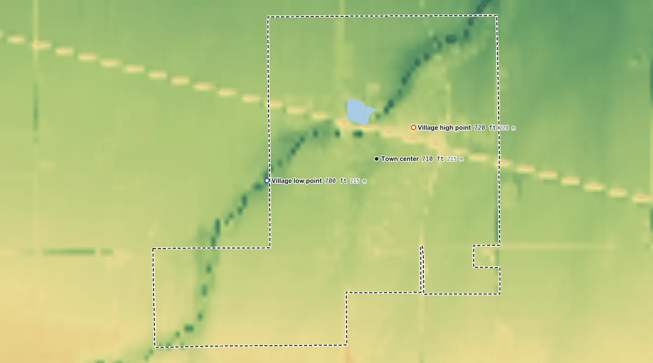 Topographic elevation map of Hamler, Ohio, shaded from 700 ft on the west side to 720 ft on the northeast side