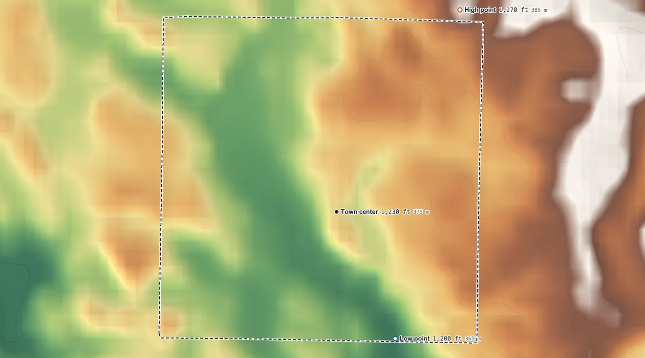 Topographic elevation map of Hidden Lakes, Ohio, shaded from 1,200 ft on the southeast side to 1,270 ft on the northeast side