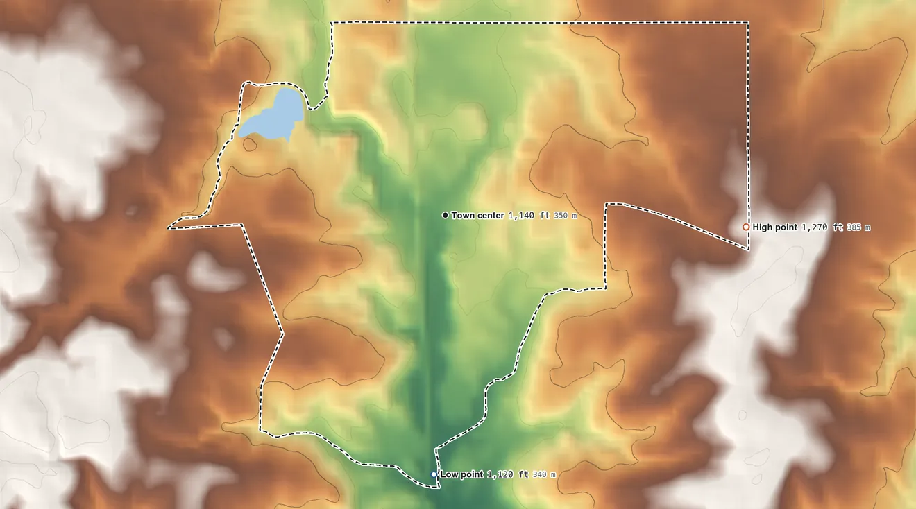 Topographic elevation map of Homeworth, Ohio, shaded from 1,120 ft on the south side to 1,270 ft on the east side