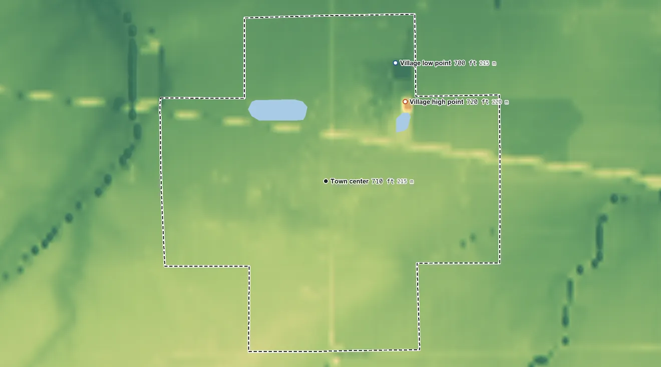 Topographic elevation map of Hoytville, Ohio, shaded from 700 ft on the northeast side to 720 ft on the northeast side