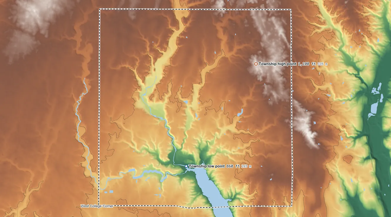 Topographic elevation map of Israel Township, Ohio, shaded from 860 ft on the south side to 1,100 ft on the northeast side