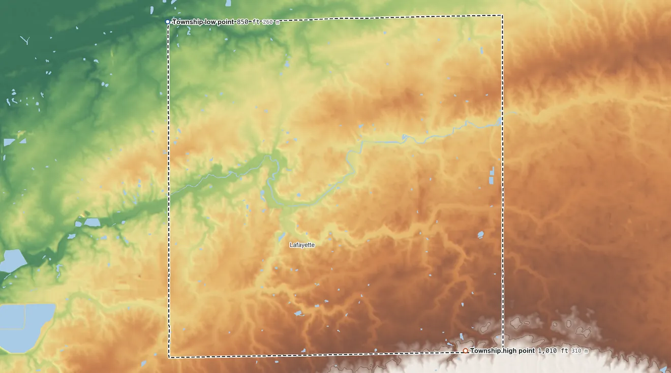 Topographic elevation map of Jackson Township, Allen County, Ohio, shaded from 850 ft on the northwest side to 1,010 ft on the southeast side