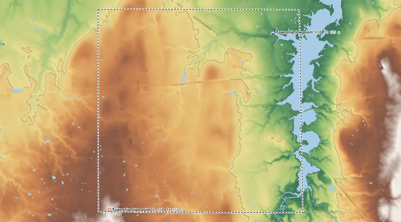 Topographic elevation map of Jackson Township, Mahoning County, Ohio, shaded from 910 ft on the northeast side to 1,150 ft on the southwest side