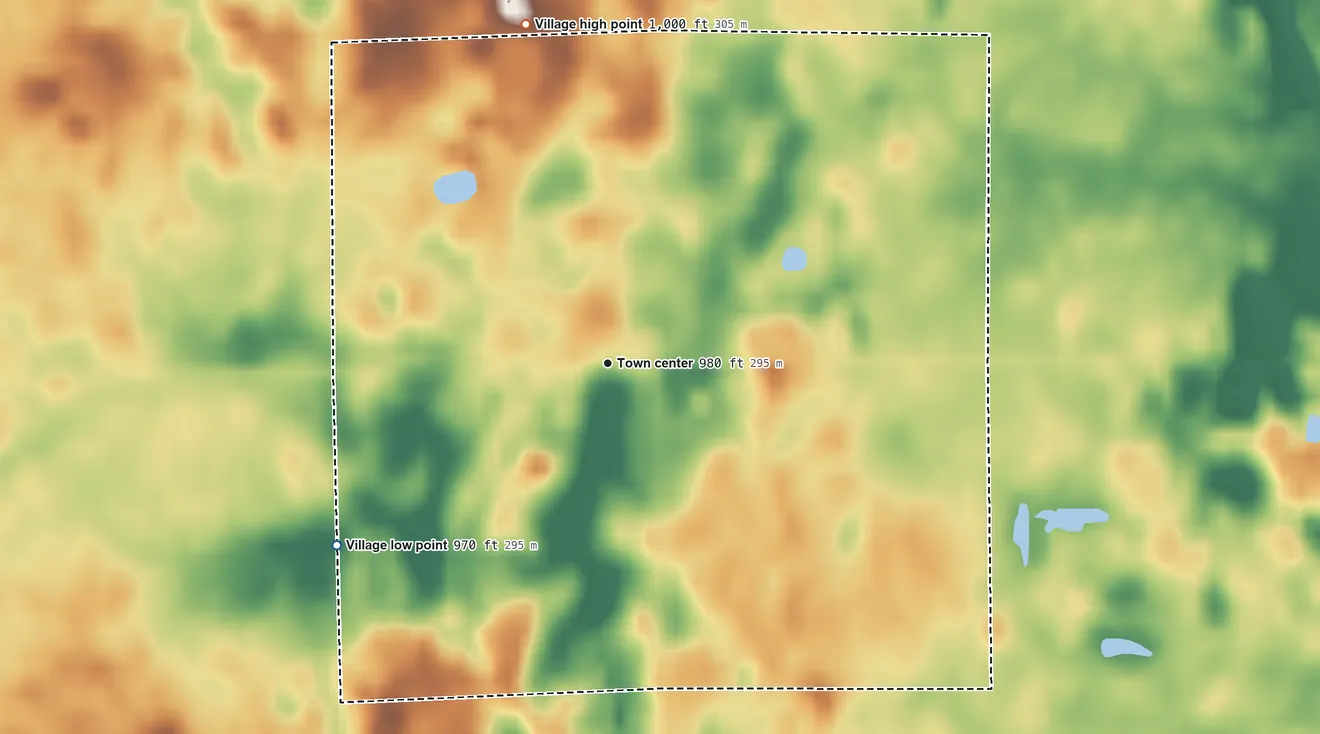 Topographic elevation map of Kettlersville, Ohio, shaded from 970 ft on the southwest side to 1,000 ft on the north side