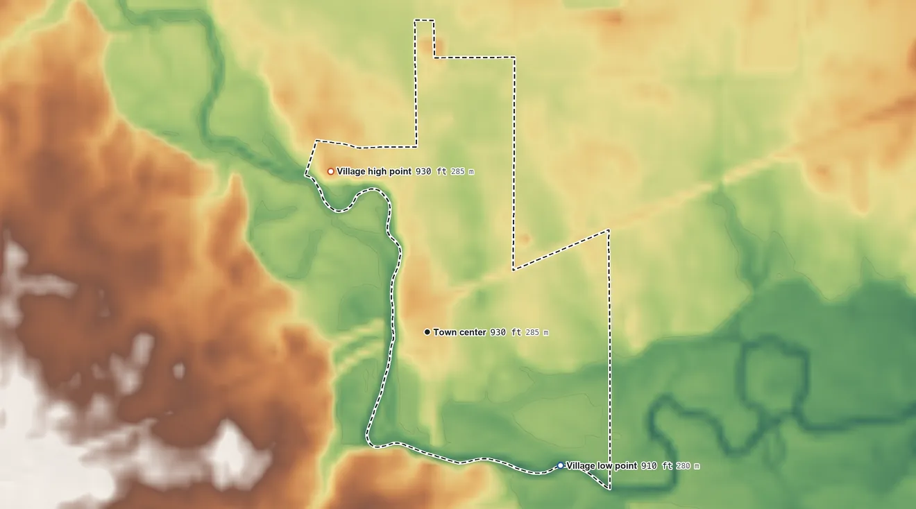 Topographic elevation map of La Rue, Ohio, shaded from 910 ft on the southeast side to 930 ft on the northwest side