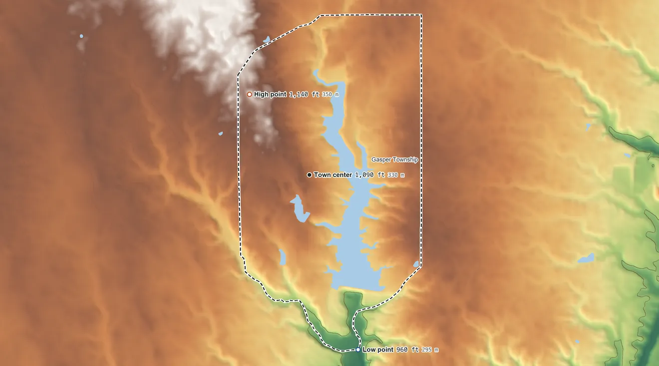 Topographic elevation map of Lake Lakengren, Ohio, shaded from 960 ft on the south side to 1,140 ft on the northwest side