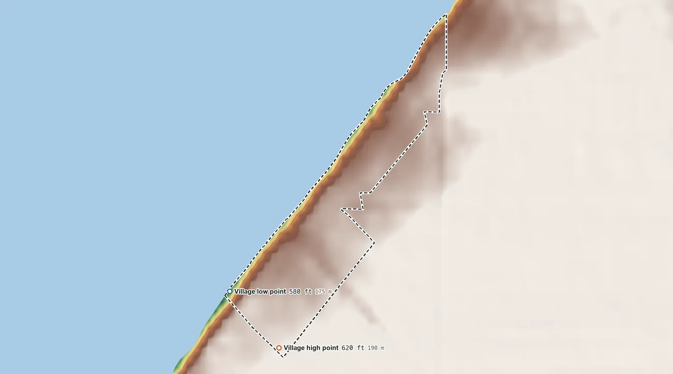 Topographic elevation map of Lakeline, Ohio, shaded from 580 ft on the southwest side to 620 ft on the southwest side