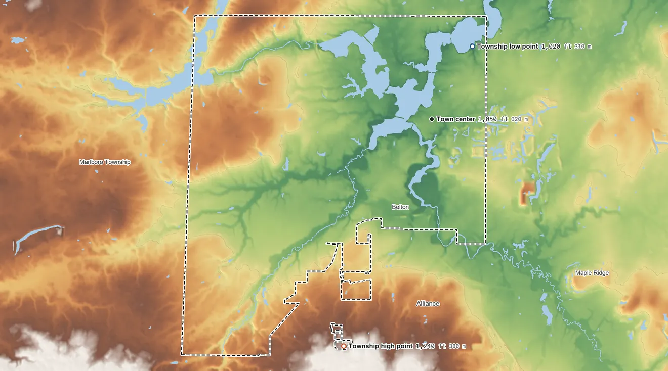 Topographic elevation map of Lexington Township, Ohio, shaded from 1,020 ft on the northeast side to 1,240 ft on the south side