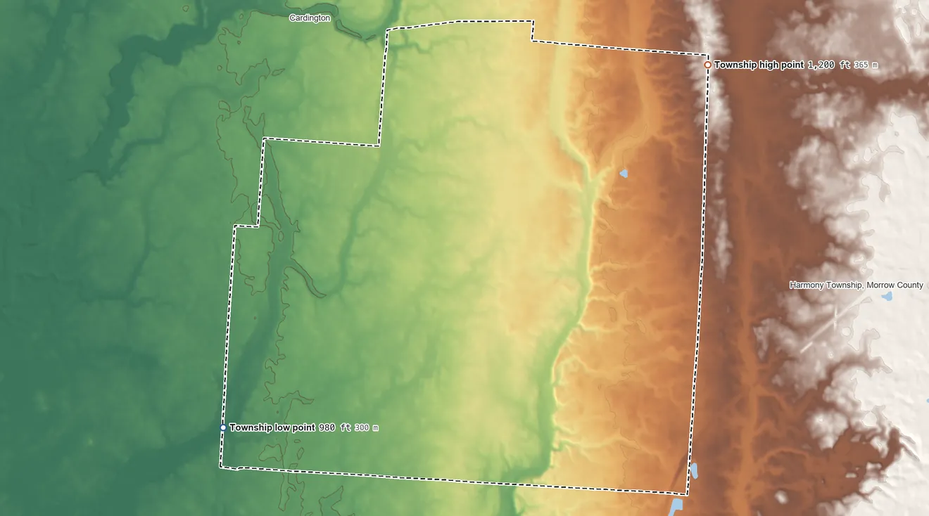 Topographic elevation map of Lincoln Township, Ohio, shaded from 980 ft on the southwest side to 1,200 ft on the northeast side