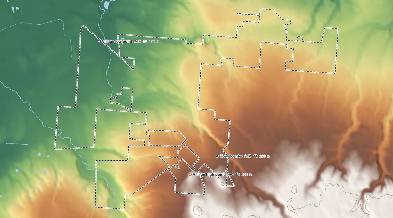 Topographic elevation map of Lithopolis, Ohio, shaded from 760 ft on the northwest side to 990 ft near the middle