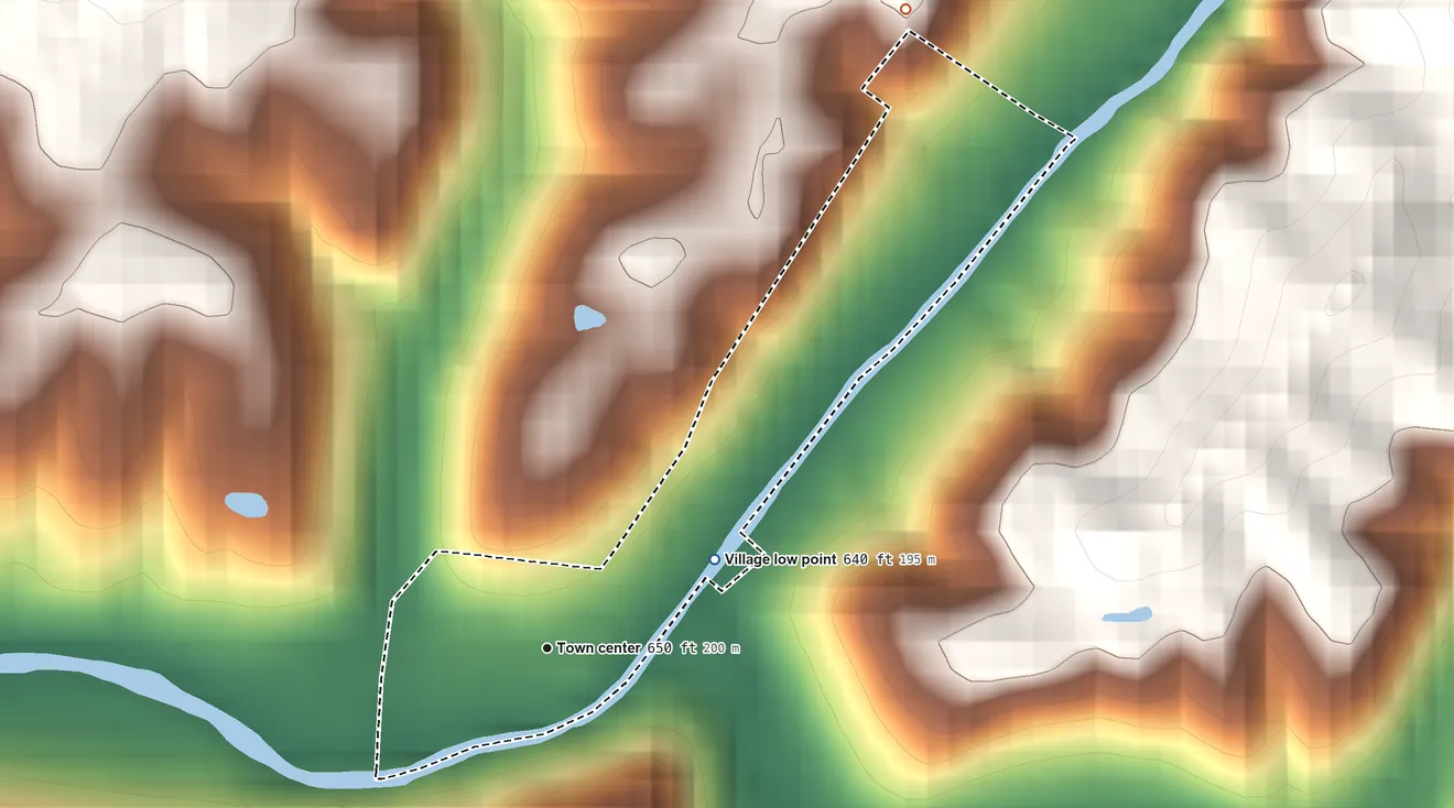 Topographic elevation map of Lower Salem, Ohio, shaded from 640 ft on the northeast side to 800 ft on the northeast side