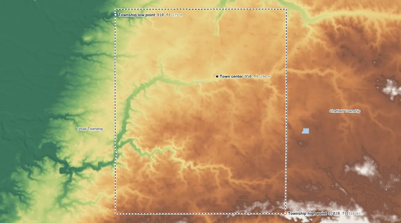 Topographic elevation map of Lykens Township, Ohio, shaded from 910 ft on the northwest side to 1,020 ft on the southeast side