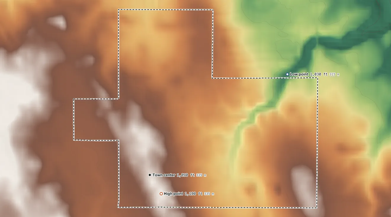 Topographic elevation map of Maplewood Park, Ohio, shaded from 1,030 ft on the northeast side to 1,100 ft near the middle