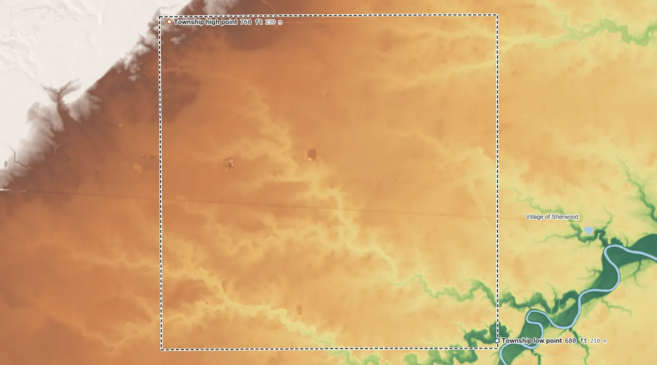 Topographic elevation map of Mark Township, Ohio, shaded from 680 ft on the southeast side to 760 ft on the northwest side