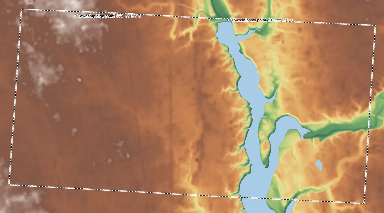 Topographic elevation map of Marlboro Township, Delaware County, Ohio, shaded from 910 ft on the north side to 970 ft on the northwest side