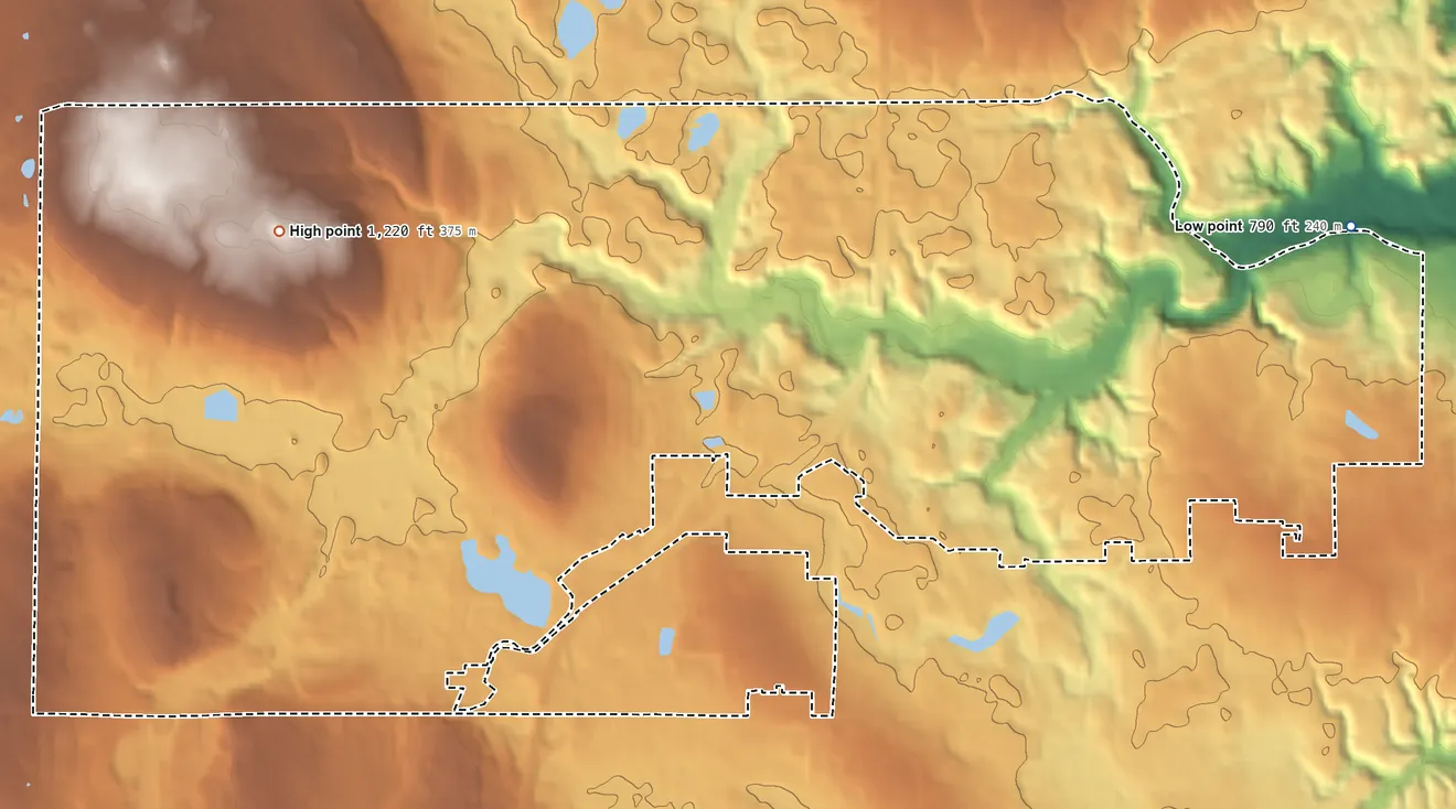 Topographic elevation map of Montrose-Ghent, Ohio, shaded from 790 ft on the east side to 1,220 ft on the northwest side