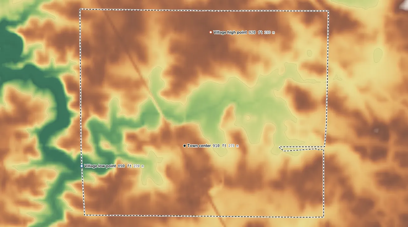 Topographic elevation map of Morral, Ohio, shaded from 890 ft on the west side to 920 ft on the north side