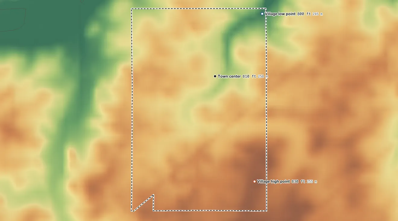 Topographic elevation map of Mount Cory, Ohio, shaded from 800 ft on the northeast side to 830 ft on the south side