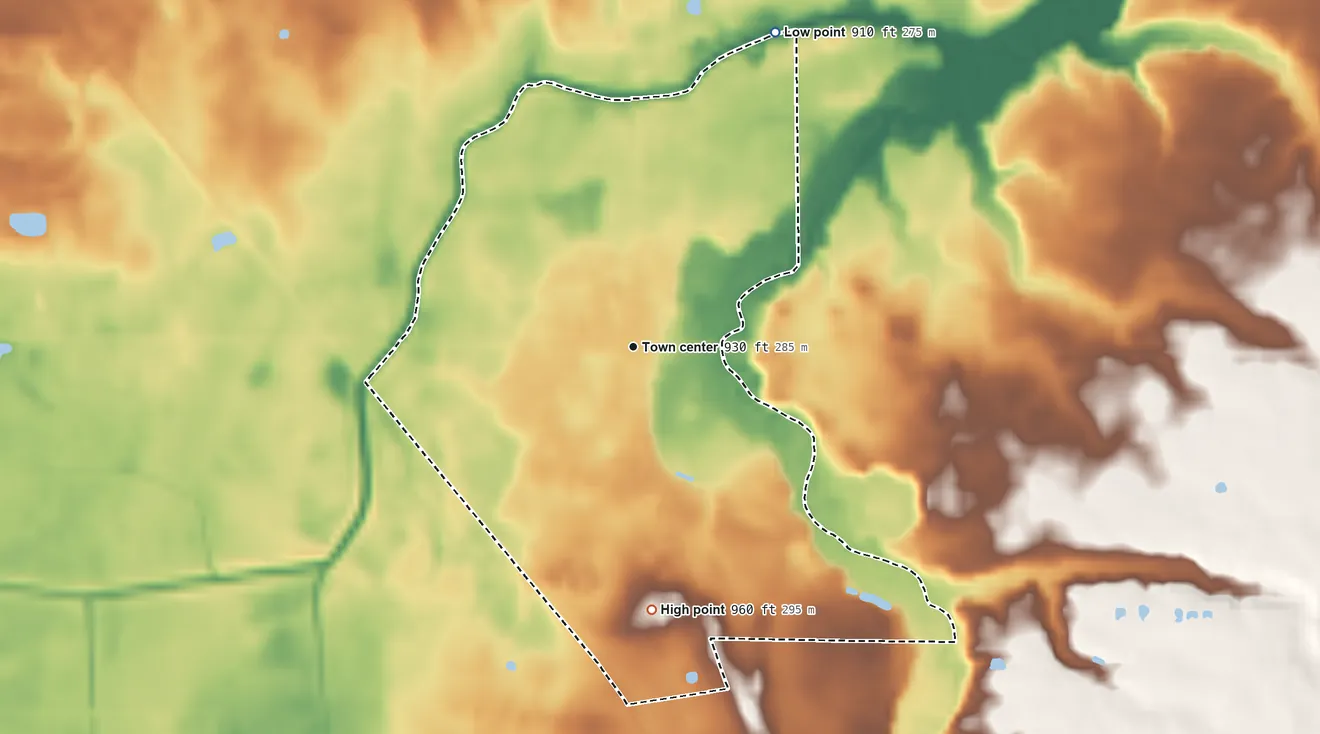 Topographic elevation map of New Haven, Huron County, Ohio, shaded from 910 ft on the northeast side to 960 ft on the south side