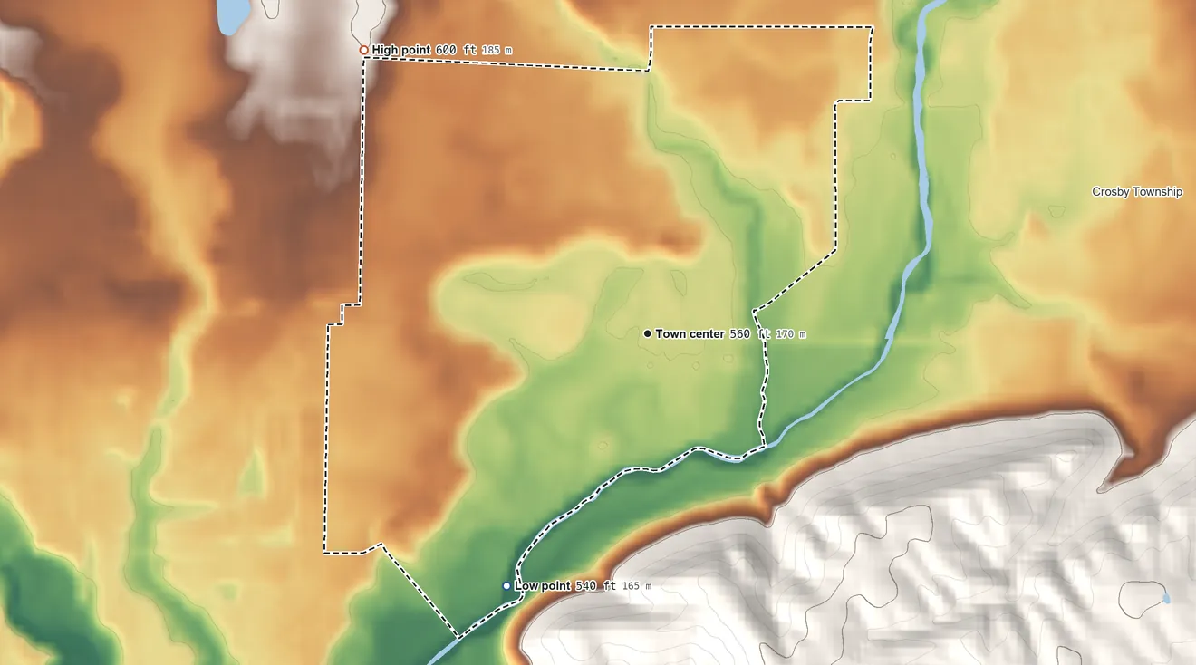 Topographic elevation map of New Haven, Ohio, shaded from 540 ft on the southwest side to 600 ft on the northwest side