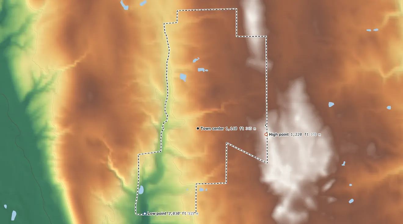 Topographic elevation map of New Pittsburg, Ohio, shaded from 1,030 ft on the southwest side to 1,220 ft on the east side