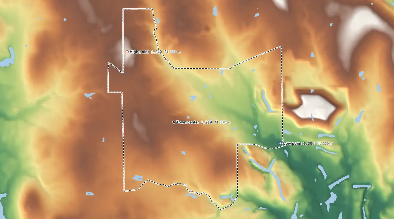 Topographic elevation map of New Springfield, Ohio, shaded from 1,090 ft on the east side to 1,240 ft on the northwest side