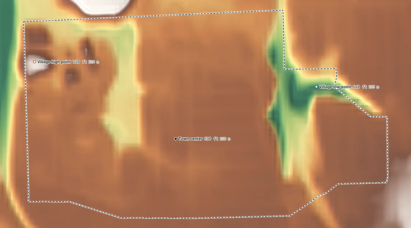 Topographic elevation map of Newburgh Heights, Ohio, shaded from 640 ft on the east side to 710 ft on the northwest side