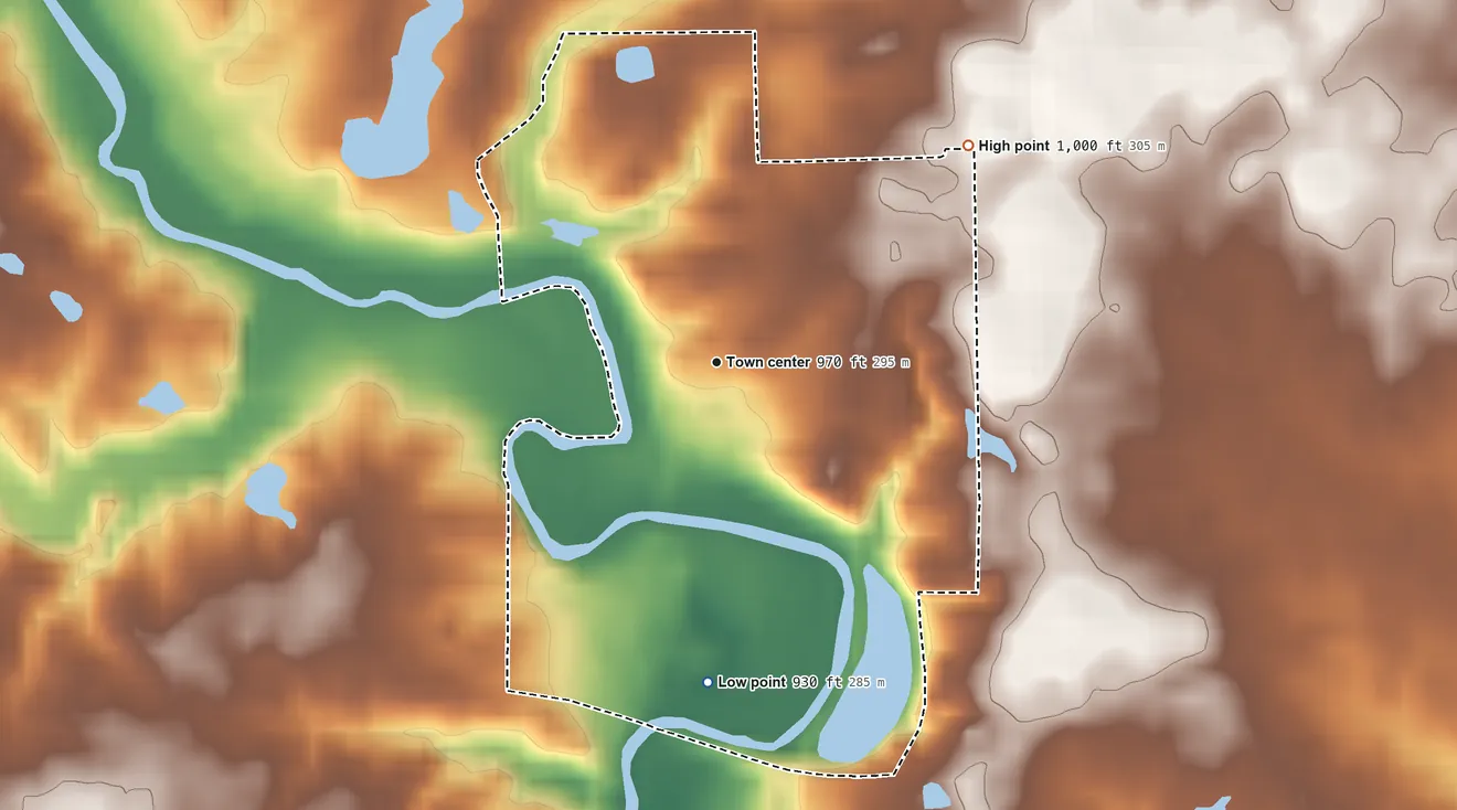Topographic elevation map of Newport, Shelby County, Ohio, shaded from 930 ft on the south side to 1,000 ft on the northeast side