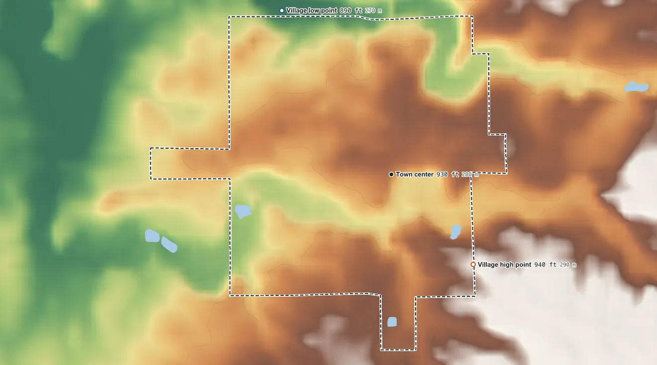 Topographic elevation map of North Fairfield, Ohio, shaded from 890 ft on the northwest side to 940 ft on the southeast side