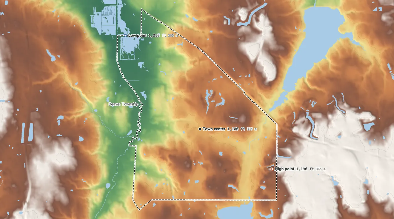 Topographic elevation map of North Lima, Ohio, shaded from 1,010 ft on the northwest side to 1,190 ft on the southeast side