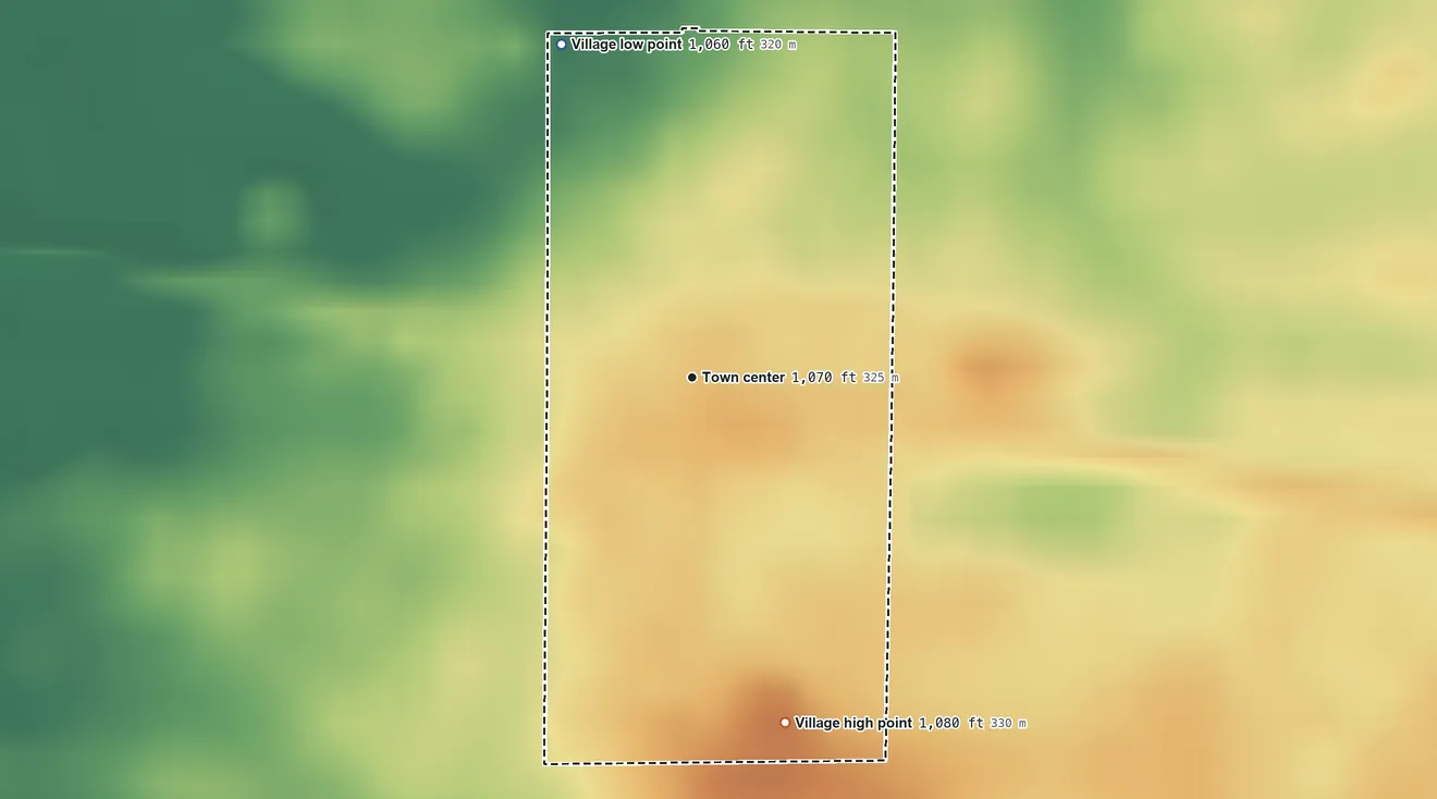 Topographic elevation map of North Robinson, Ohio, shaded from 1,060 ft on the north side to 1,080 ft on the south side