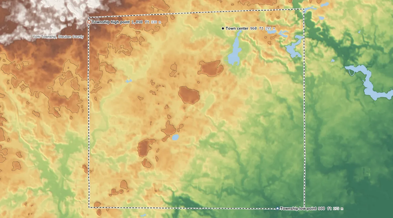 Topographic elevation map of Northwest Township, Ohio, shaded from 900 ft on the south side to 1,090 ft on the west side