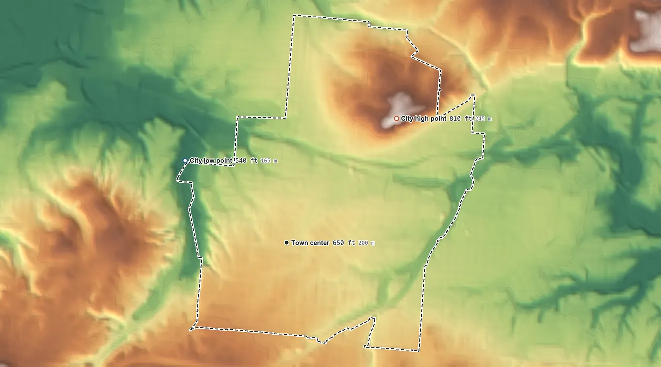 Topographic elevation map of Norwood, Ohio, shaded from 540 ft on the northwest side to 810 ft on the northeast side