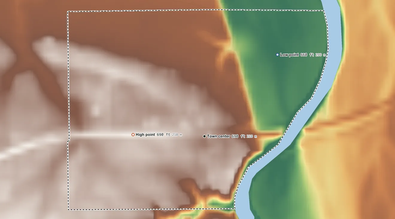 Topographic elevation map of Old Fort, Ohio, shaded from 660 ft on the northeast side to 690 ft on the west side