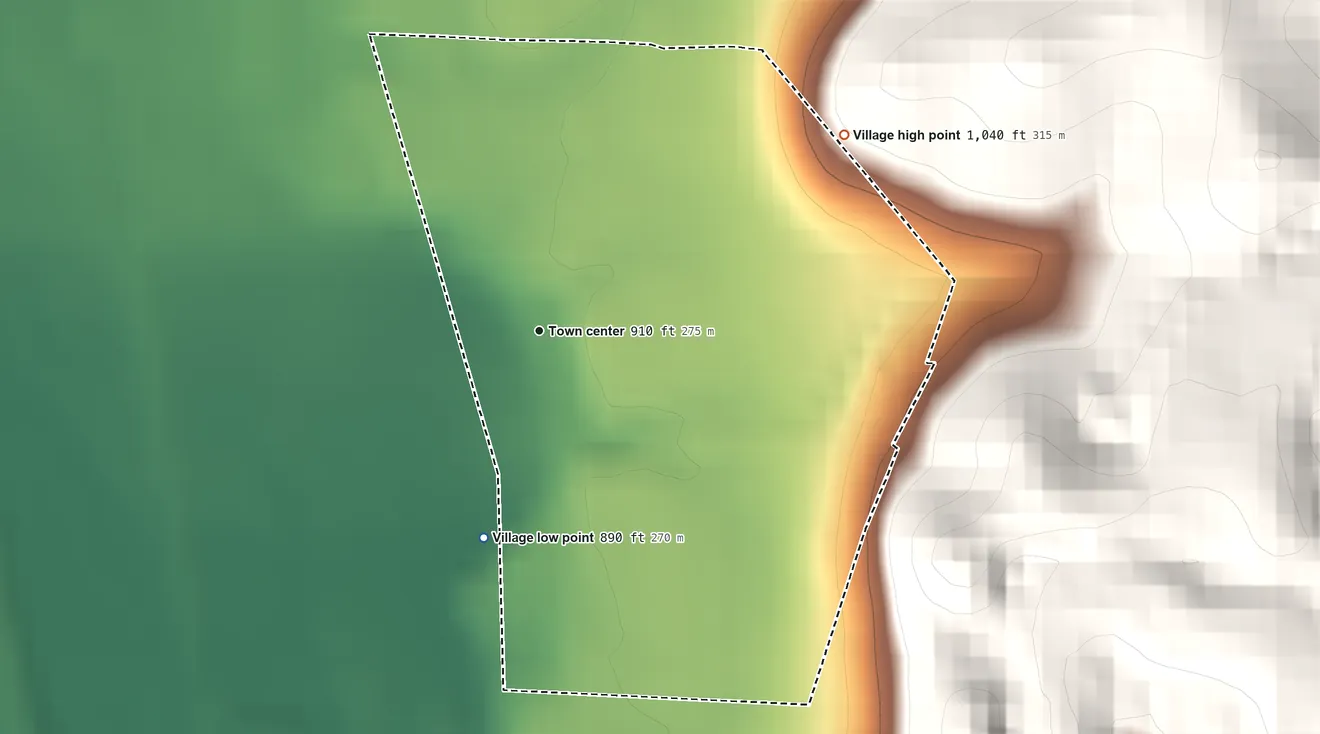 Topographic elevation map of Parral, Ohio, shaded from 890 ft on the south side to 1,040 ft on the northeast side
