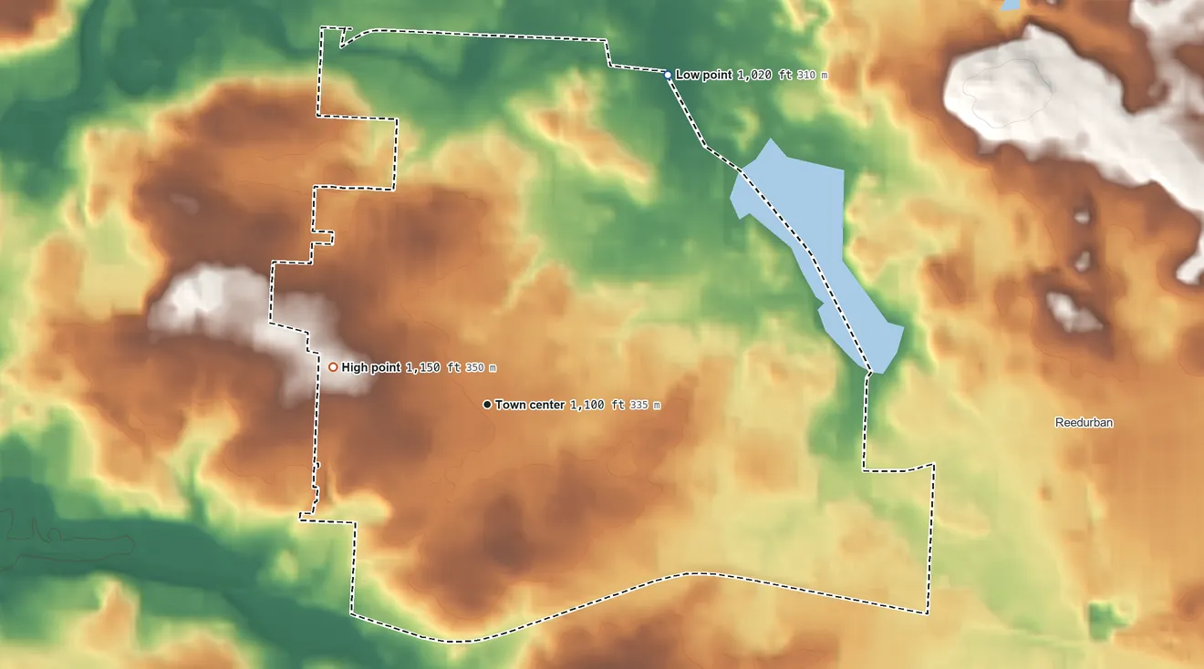 Topographic elevation map of Perry Heights, Ohio, shaded from 1,020 ft on the northeast side to 1,150 ft on the west side