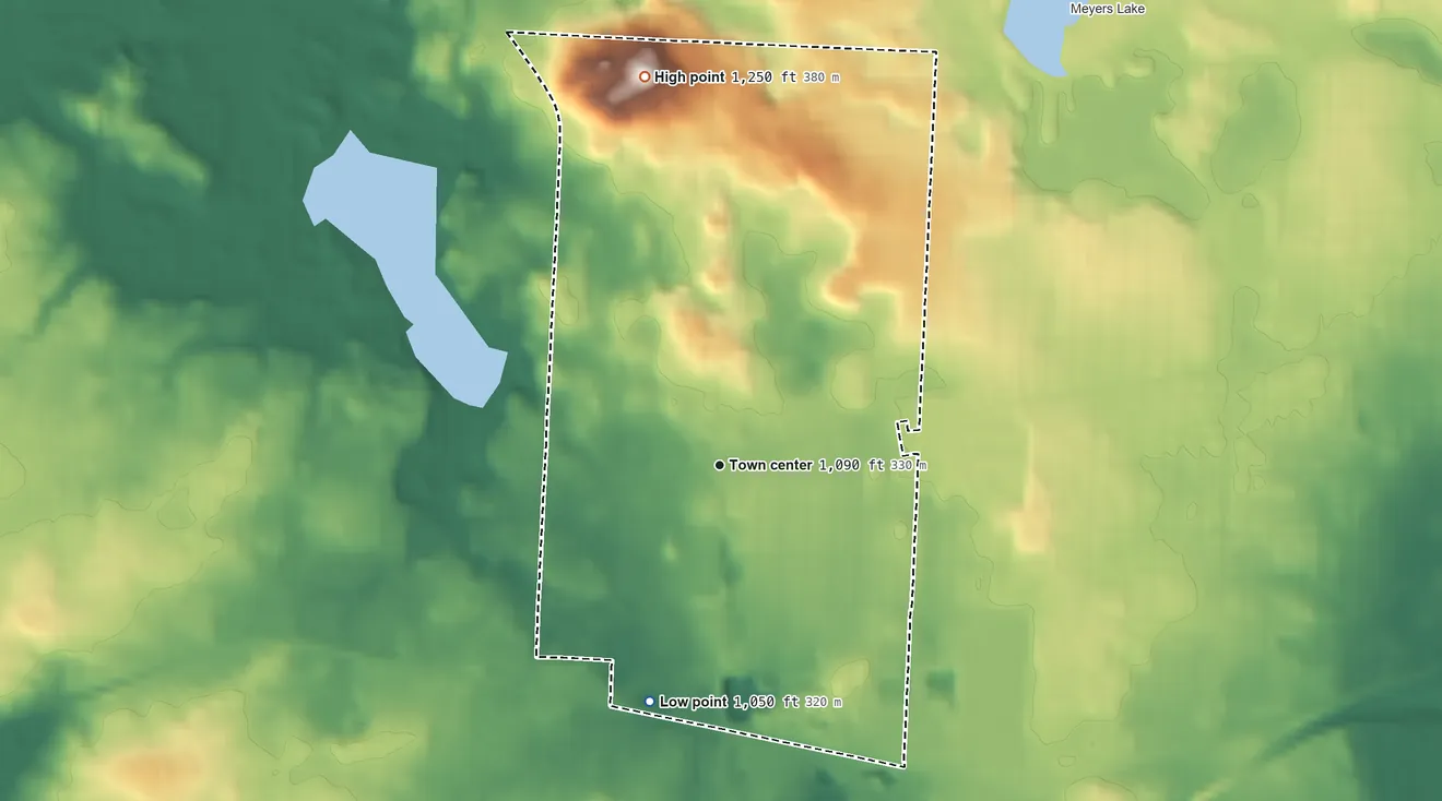Topographic elevation map of Reedurban, Ohio, shaded from 1,050 ft on the south side to 1,250 ft on the north side