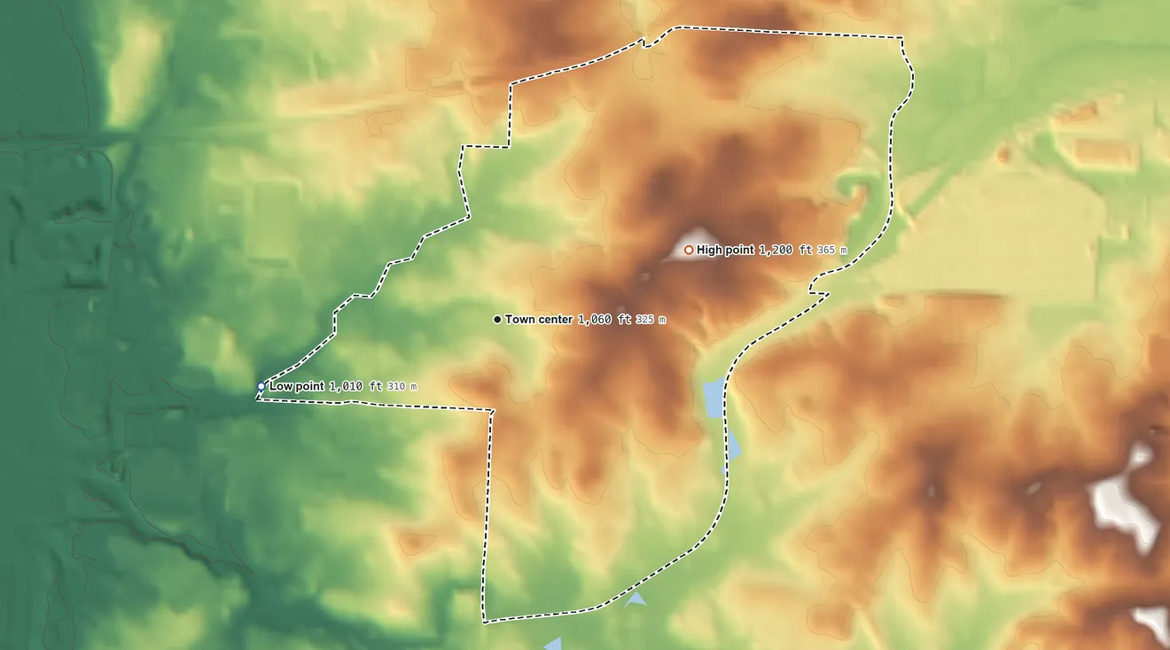Topographic elevation map of Richville, Ohio, shaded from 1,010 ft on the west side to 1,200 ft on the east side